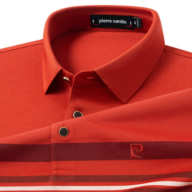 Pierre Cardin Men's Red Striped Polo Shirt – Silk-Infused Stretch Cotton Blend P751TSA155ZH65